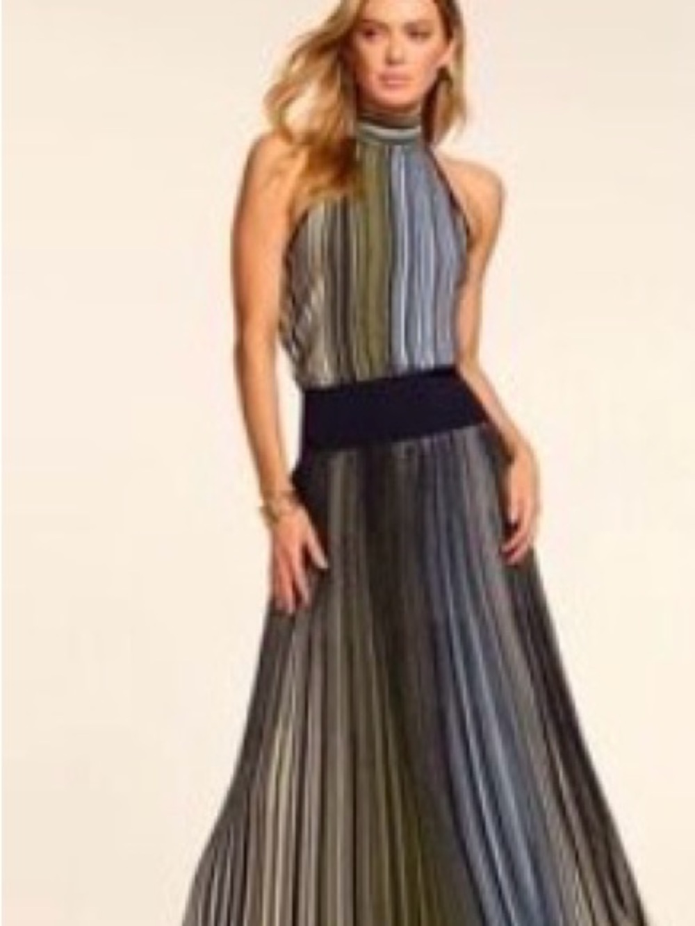 Ramy Brook Striped Halter Midi Dress in Navy, Olive, and Light Blue
